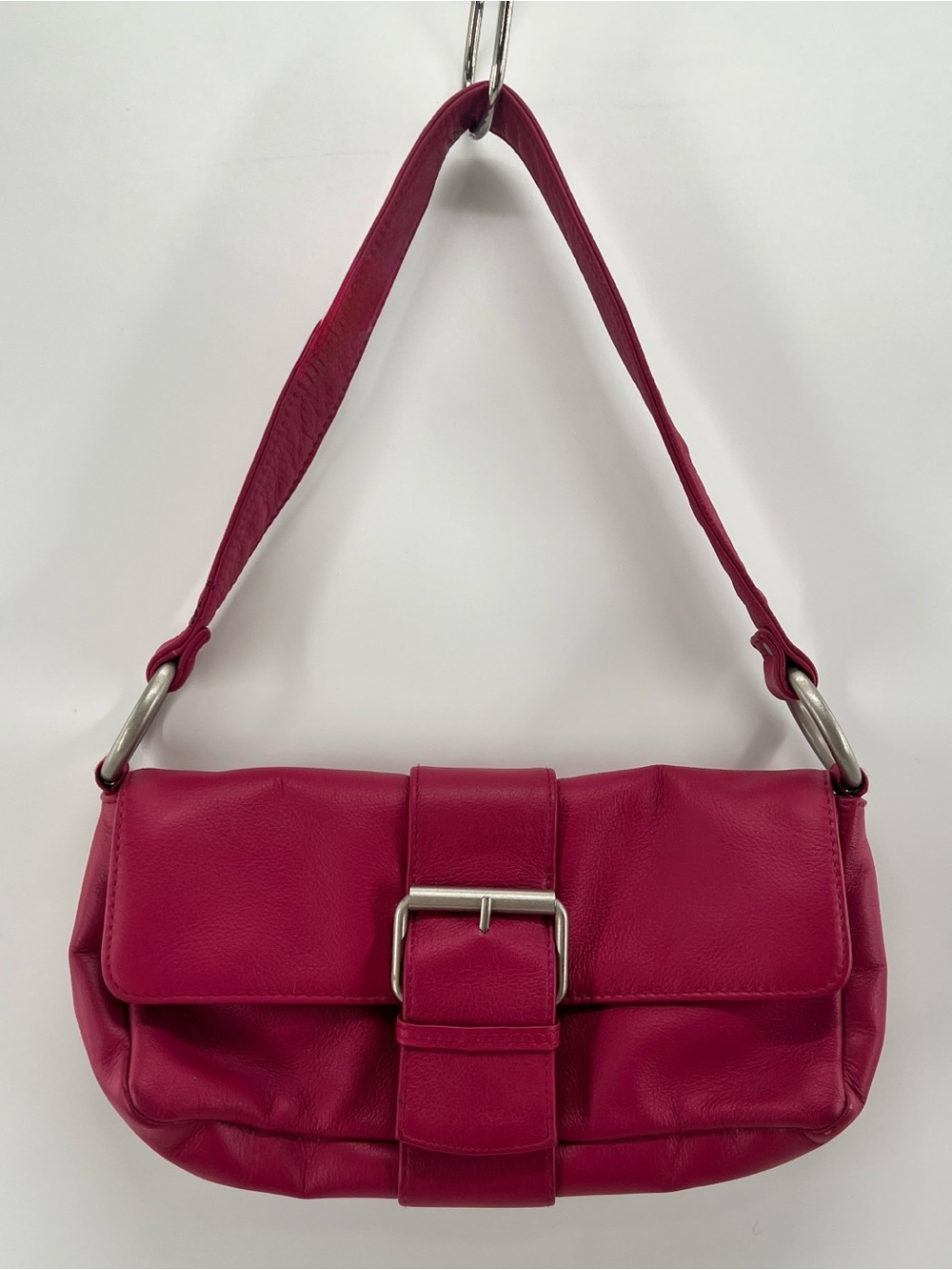Wilsons Leather Maxima Shoulder Bag Small Pink Y2K Buckle Baguette Purse